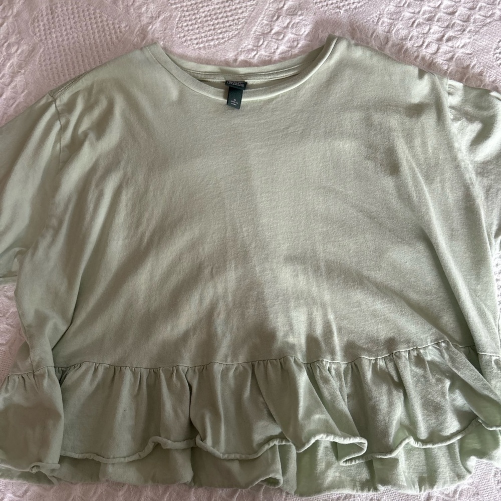 Wild Fable Light Green Ruffle Hem Tee